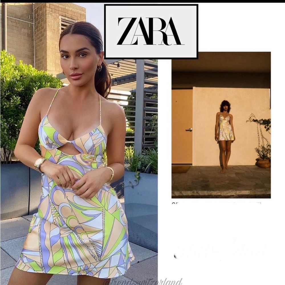 Zara Cut Out Satin Effect Printed Dress